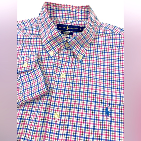 Polo Ralph Lauren Other - Polo Ralph Lauren Men's Size Large Blue Pink Plaid Button Down Long Sleeve Shirt
